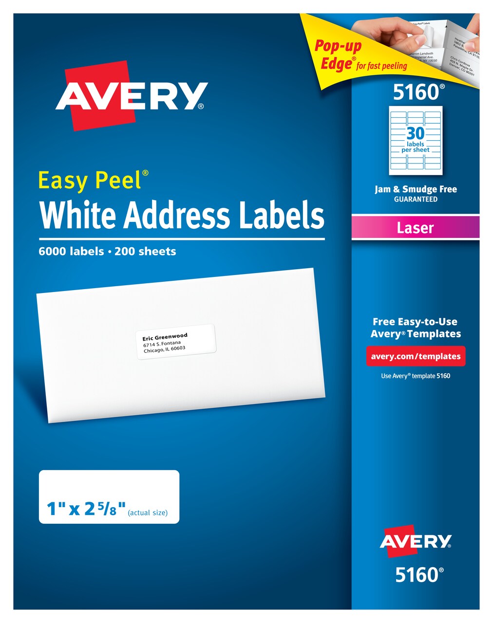 Avery Address Labels for Automatic Label Peeler, Permanent Adhesive, 1" x 2-5/8", 6,000 Labels (15960)